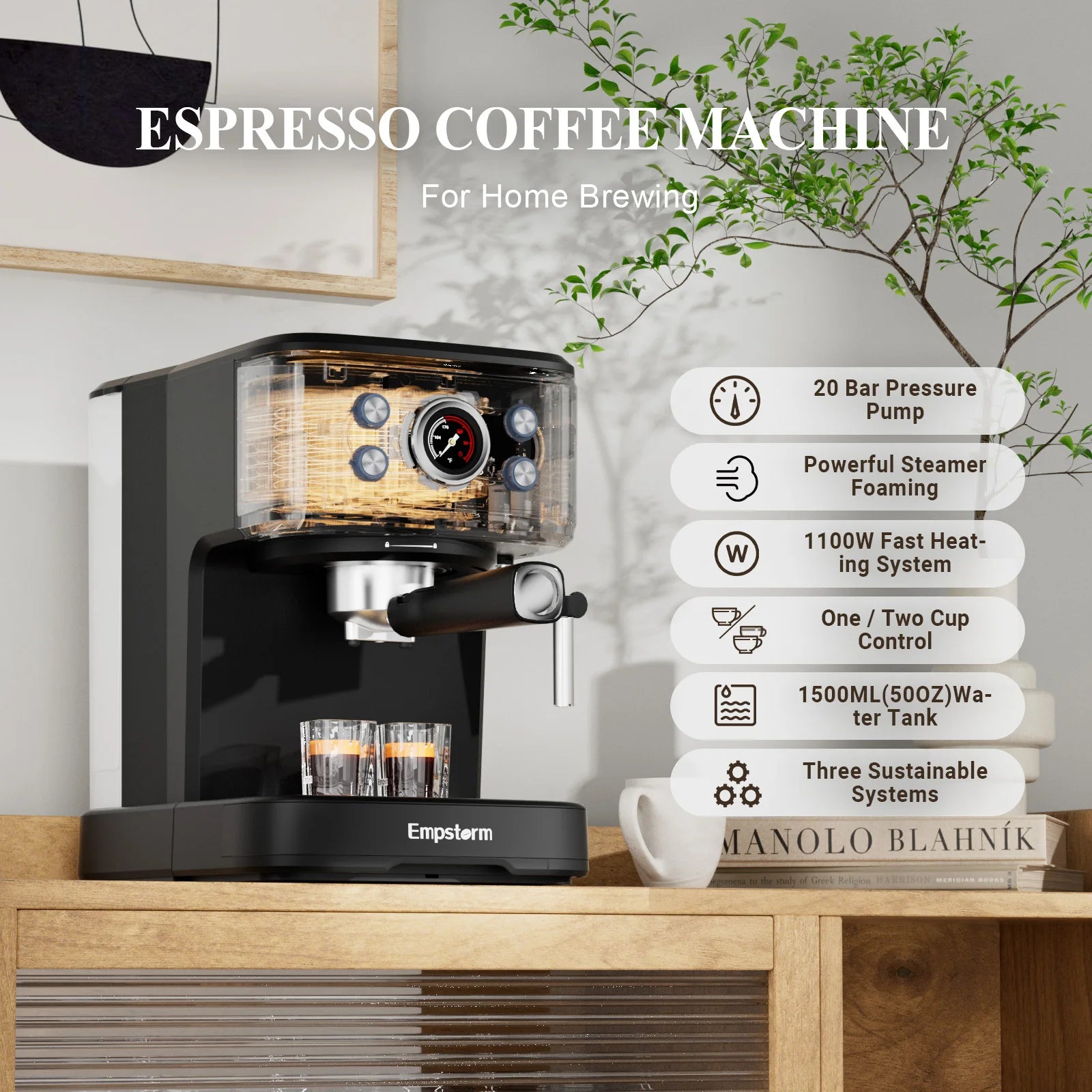 Machine à café expresso cappuccino Empstorm Household 20 bars avec mousseur à lait - Disponible localement aux États-Unis