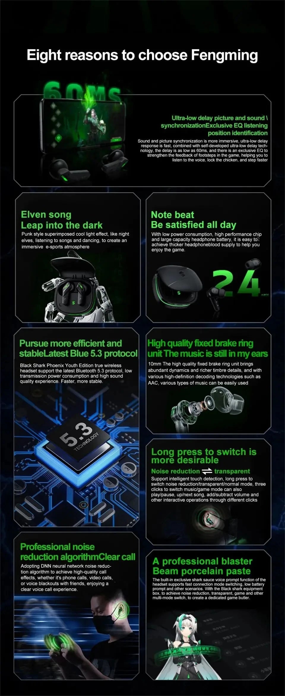 Écouteurs Gaming Black Shark BE22 JoyBuds – TWS, Faible Latence & In-Ear