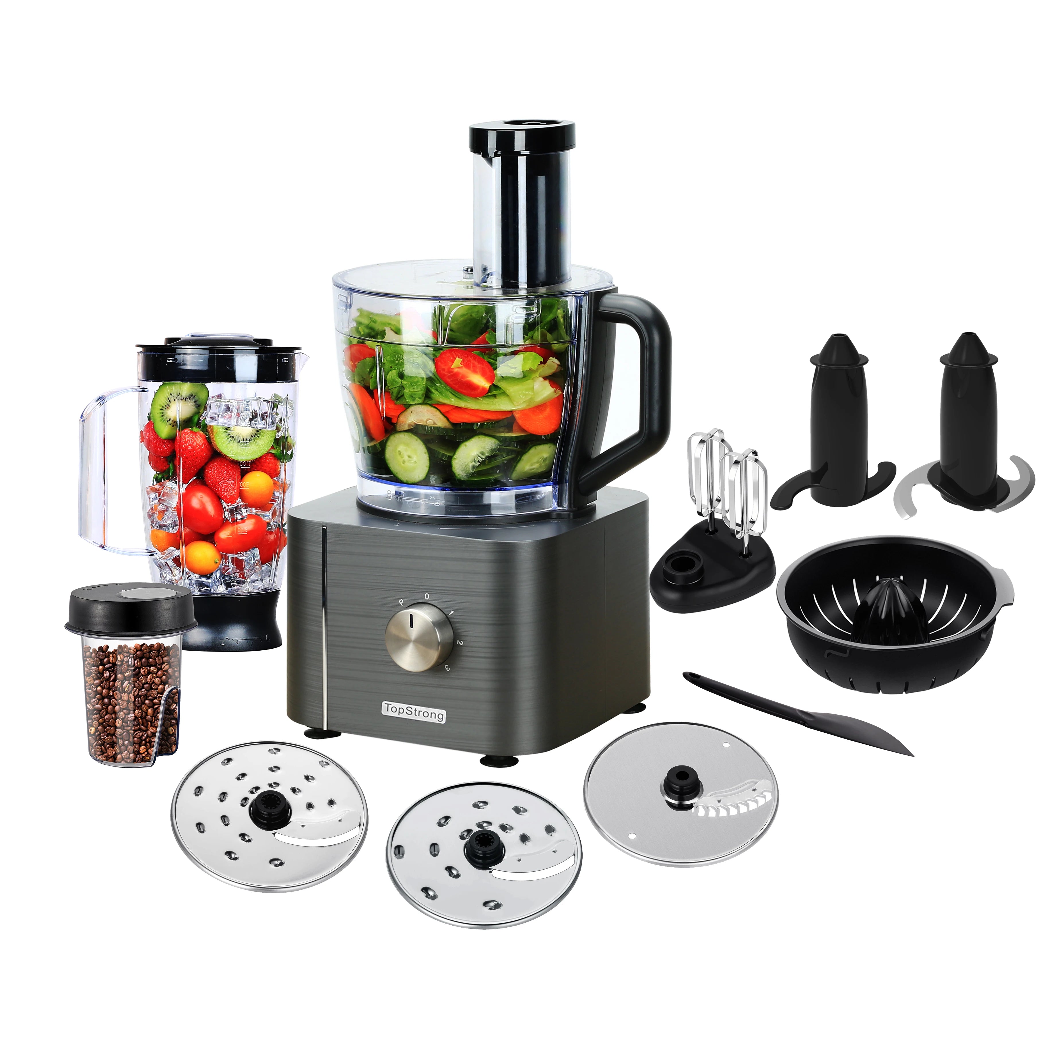 Robot culinaire 11 en 1 avec fonctions de hachage, mélange, pétrissage, broyage, fouettage et extraction de jus, 1100 W