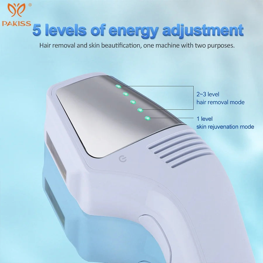 Épilateur à lumière pulsée PAKISS Sapphire indolore avec refroidissement par glace à 5 niveaux pour une épilation intégrale à domicile