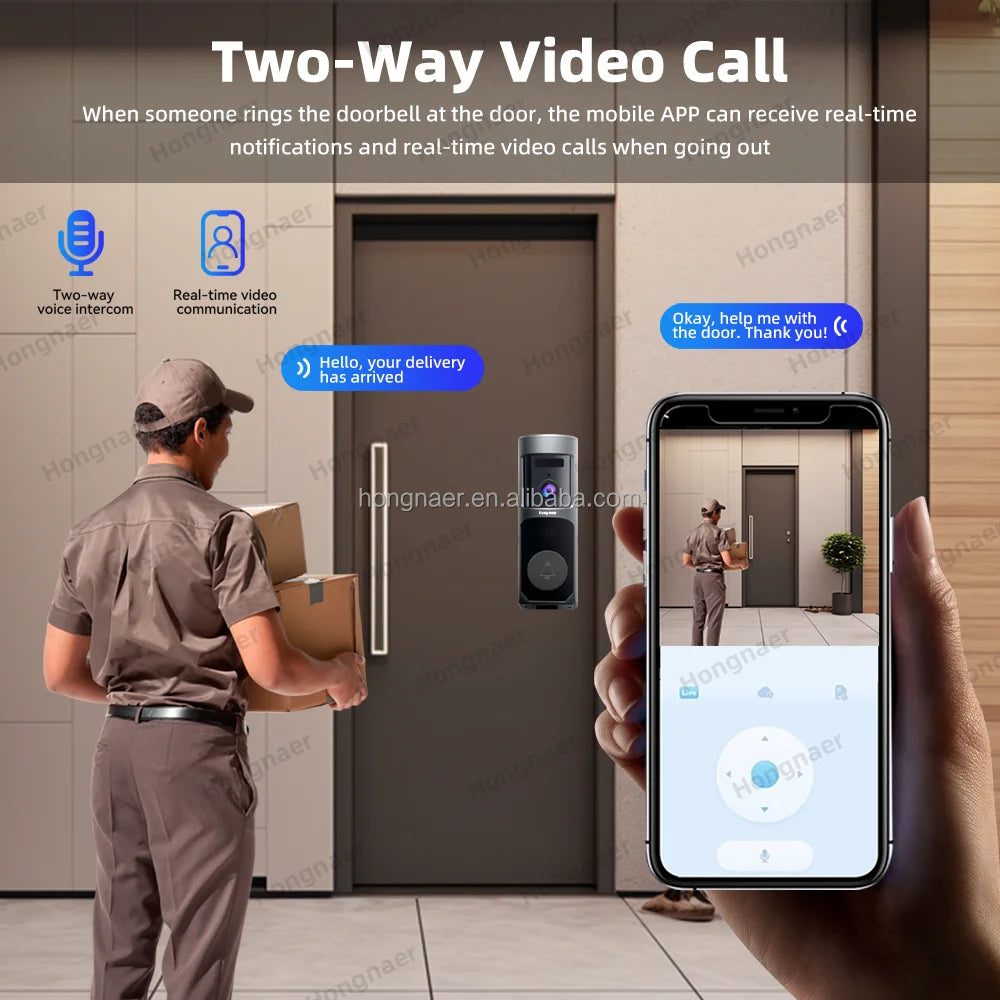Sonnette vidéo intelligente sans fil Hongnaer 2MP WiFi avec batterie