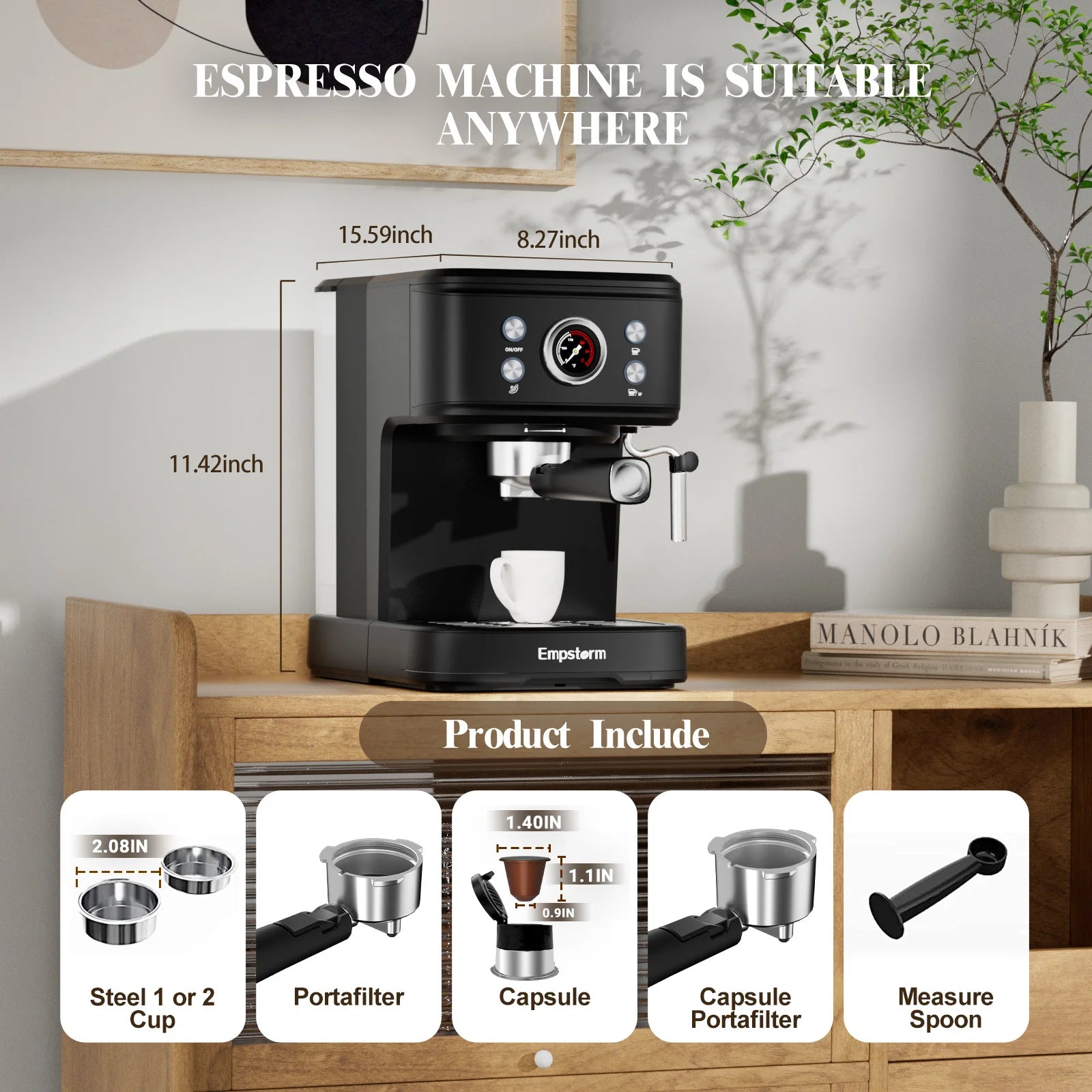 Machine à café expresso cappuccino Empstorm Household 20 bars avec mousseur à lait - Disponible localement aux États-Unis