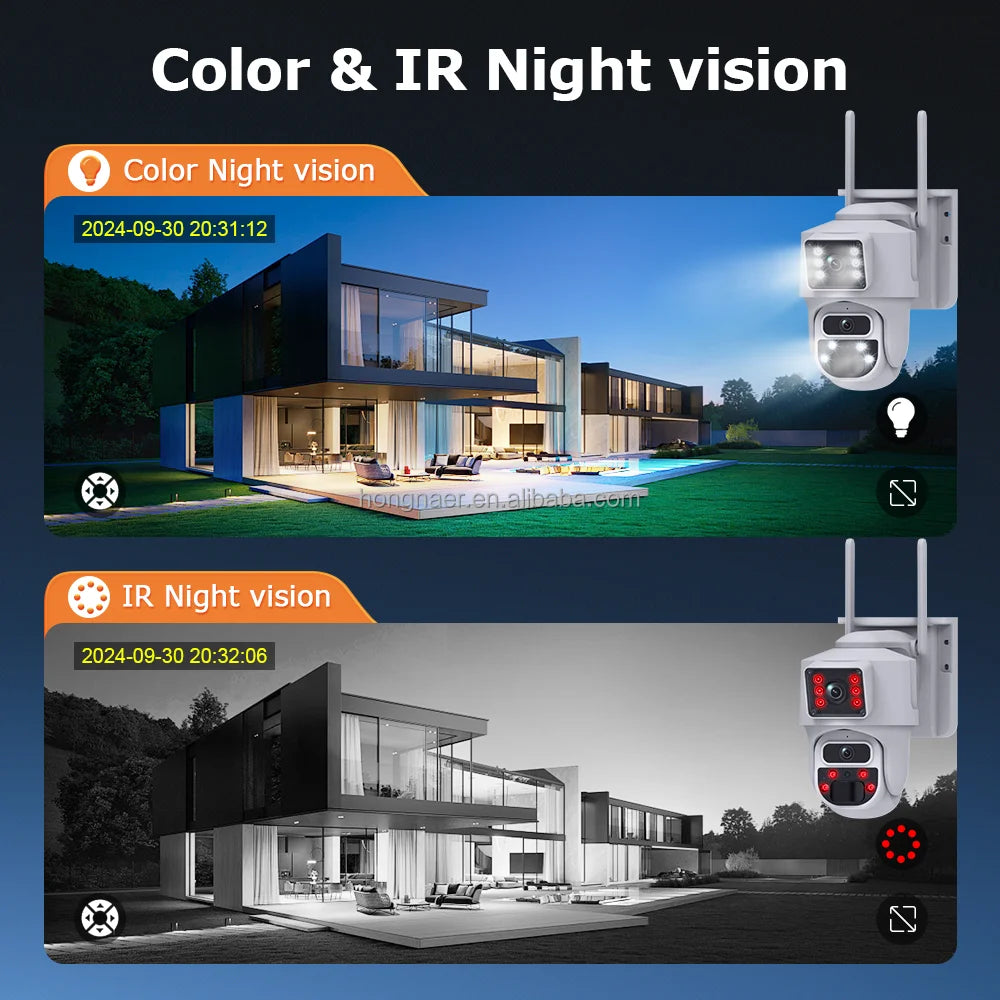 Caméra de Surveillance Hongnaer 6 MP | PTZ 360°, Double Objectif, Wi-Fi Solaire et Application UBox