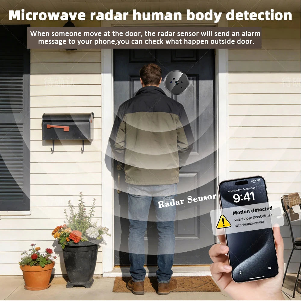 Caméra de porte intelligente 3MP ICam365 avec application, détecteur de mouvement radar et Wi-Fi pour la sécurité de votre maison