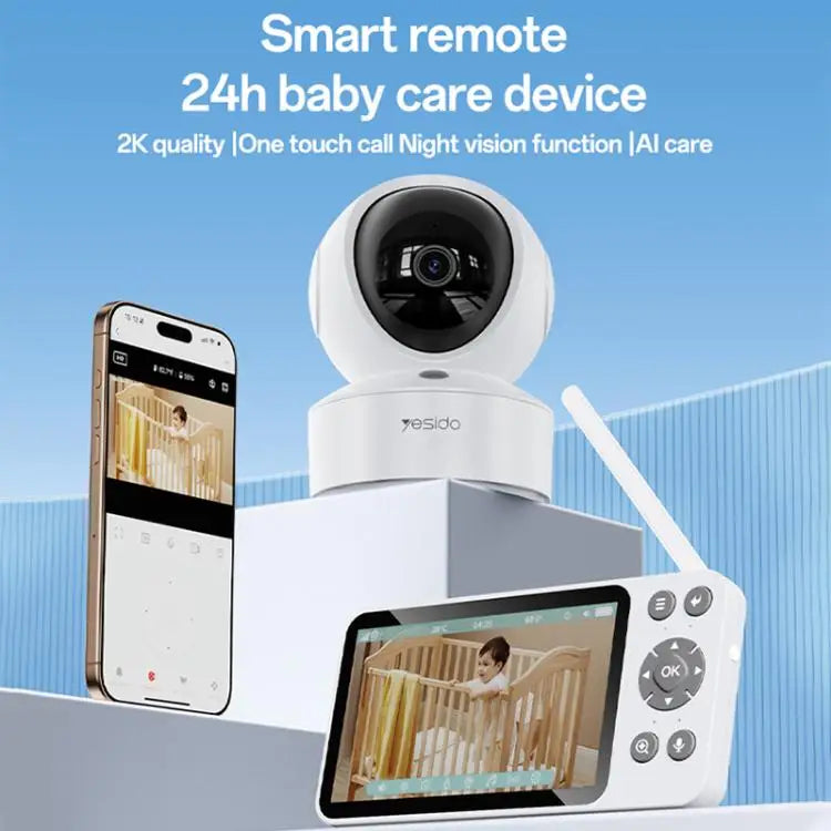 Nouveauté : YESIDO KM28 - Caméra de surveillance pour bébé avec écran LCD 5 pouces, Wi-Fi 2,4 GHz, audio bidirectionnel et sans fil.