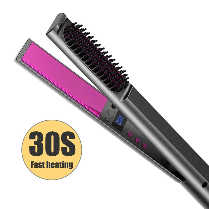 Brosse Soufflante Air Chaud LCD | Peigne Électrique Ions Négatifs, Lissage, Boucles et Volume Portable