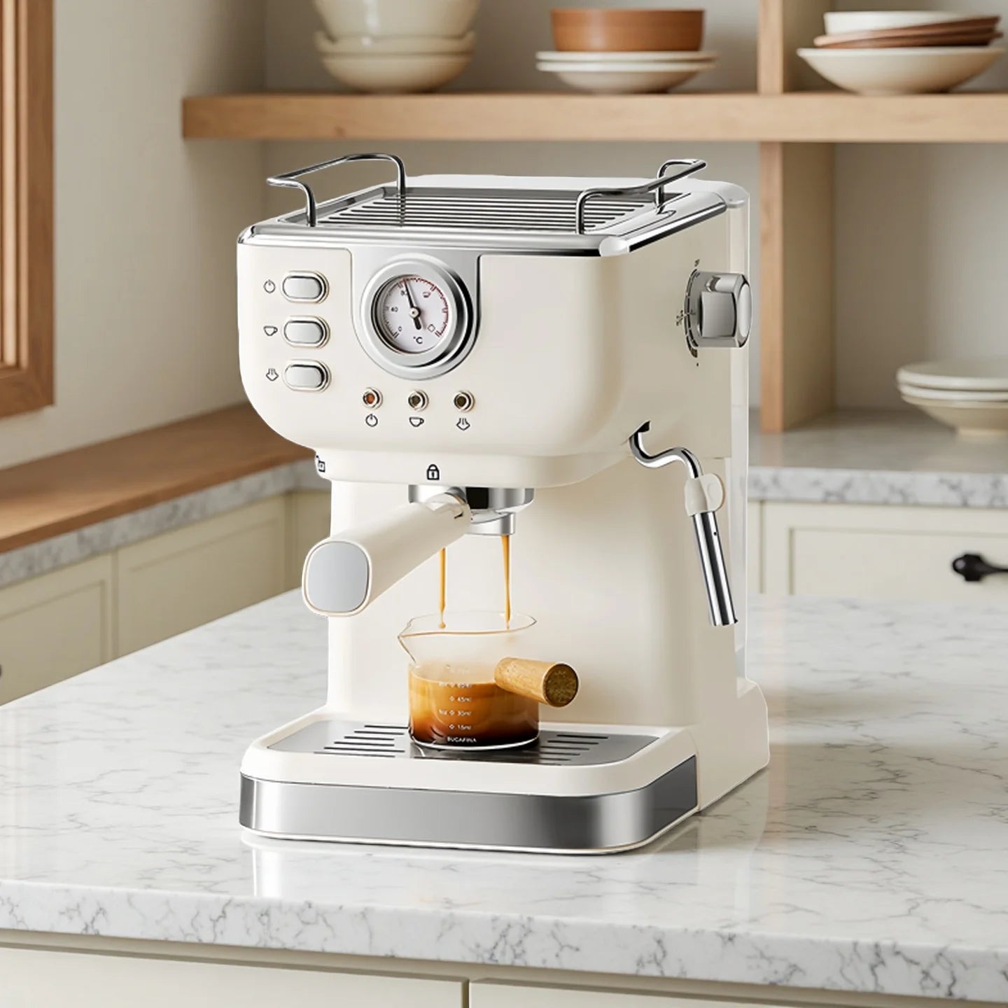 Machine à café semi-automatique intelligente fabriquée en Chine, avec pompe à mousse de lait automatique et pression adaptée aux hôtels et bureaux.