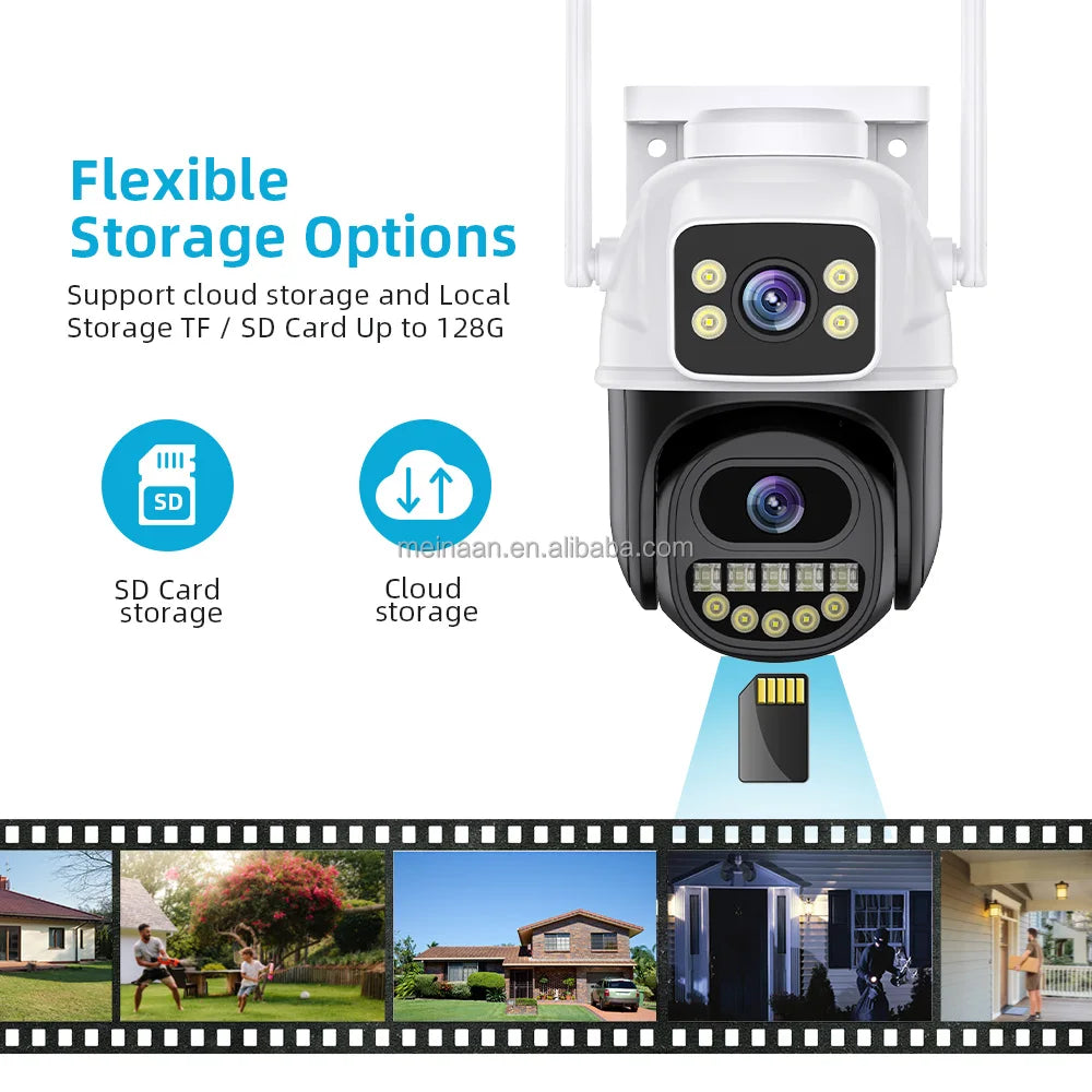 Caméra de sécurité IP PTZ 4K sans fil WiFi extérieur 8MP en stock, application ICSee, double objectif, caméra de surveillance WiFi domestique