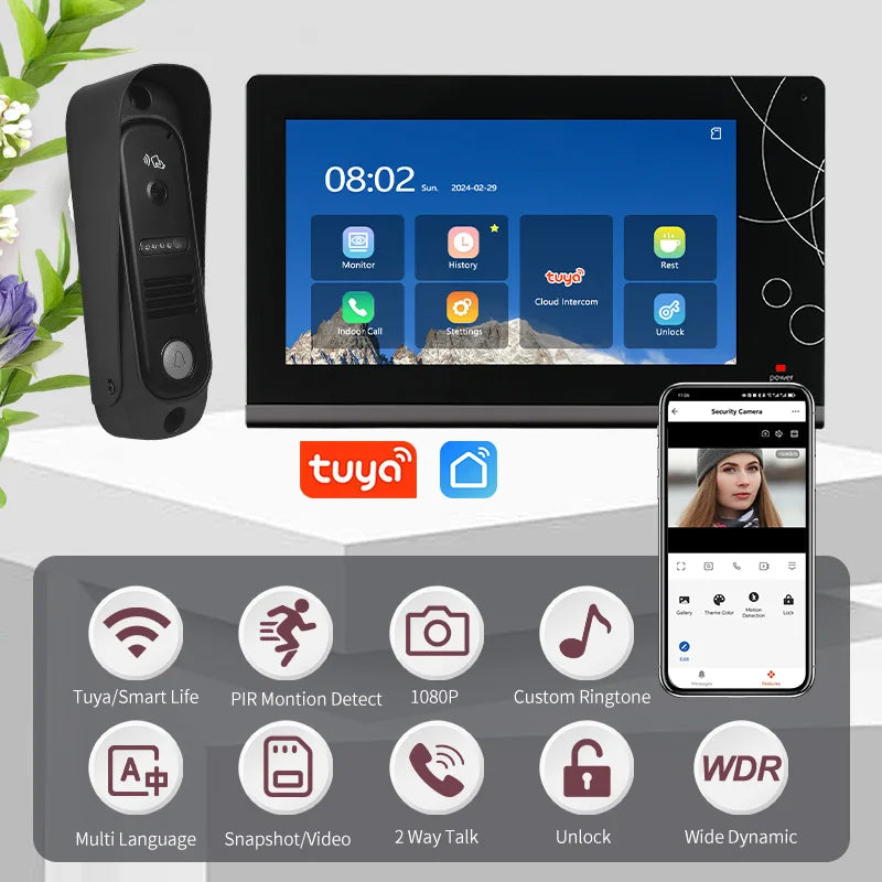 Système d'Interphone Vidéo 7 Pouces | Wi-Fi, RFID, Sonnette Connectée pour Appartement et Villa