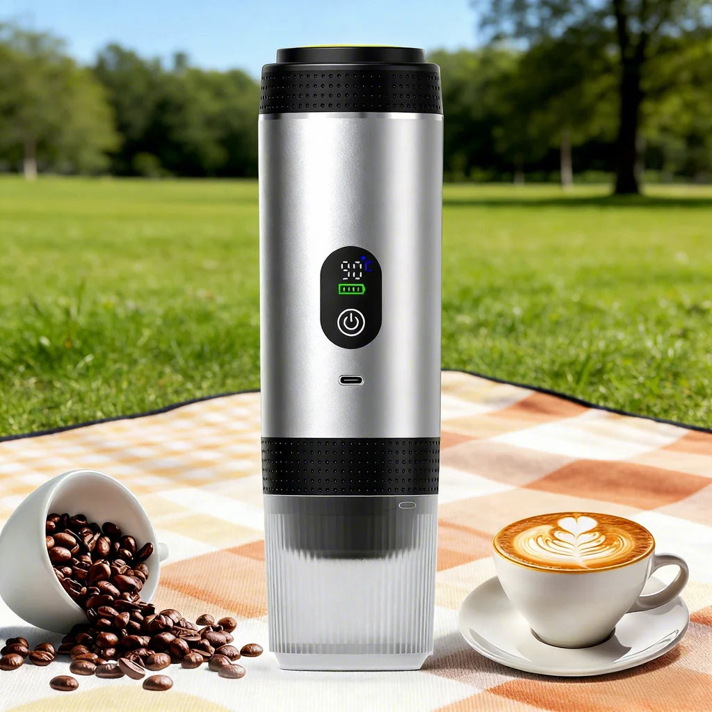 Cafetière portable intelligente de voyage, de camping et de pêche, auto-chauffante, compatible USB, voiture, camping-car, 20 bars de pression.
