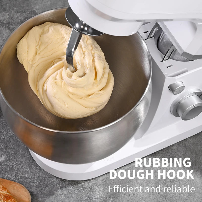 Robot pâtissier 1500 W en acier inoxydable avec batteur à œufs et à lait, capacité de 6 L, idéal pour la préparation de la farine, du pain et des gâteaux.