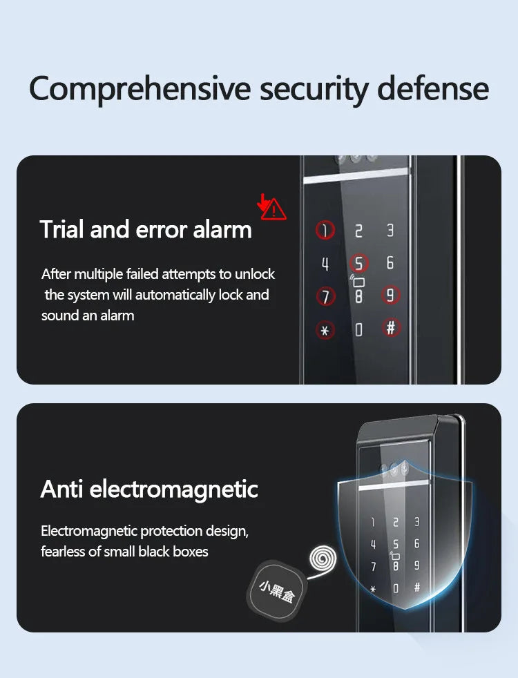 Serrure de porte d'entrée intelligente Tuya avec reconnaissance faciale et empreinte numérique, stockage cloud et sonnette intégrée pour aluminium, bois, verre et acier