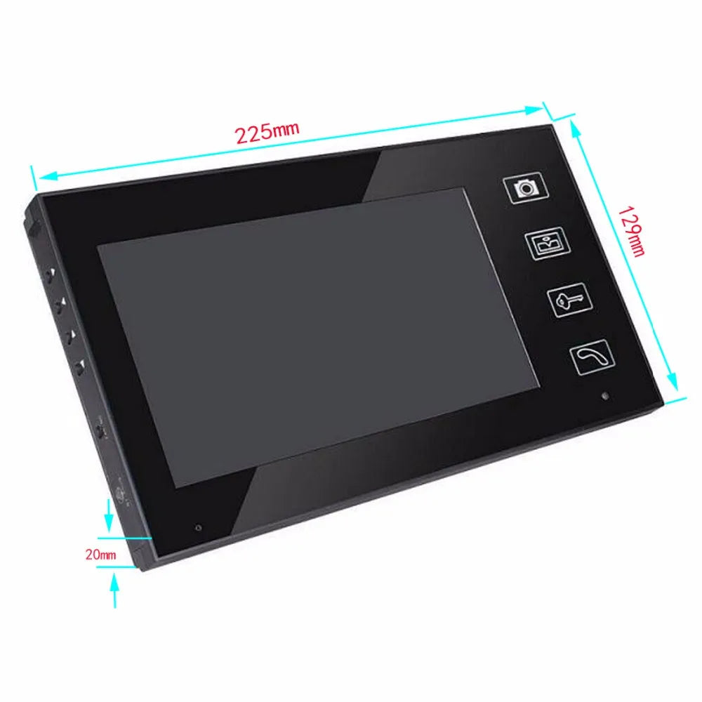 Interphone vidéo sans fil 2,4 GHz avec écran couleur TFT 7 pouces et fonction d'appel et de déverrouillage.