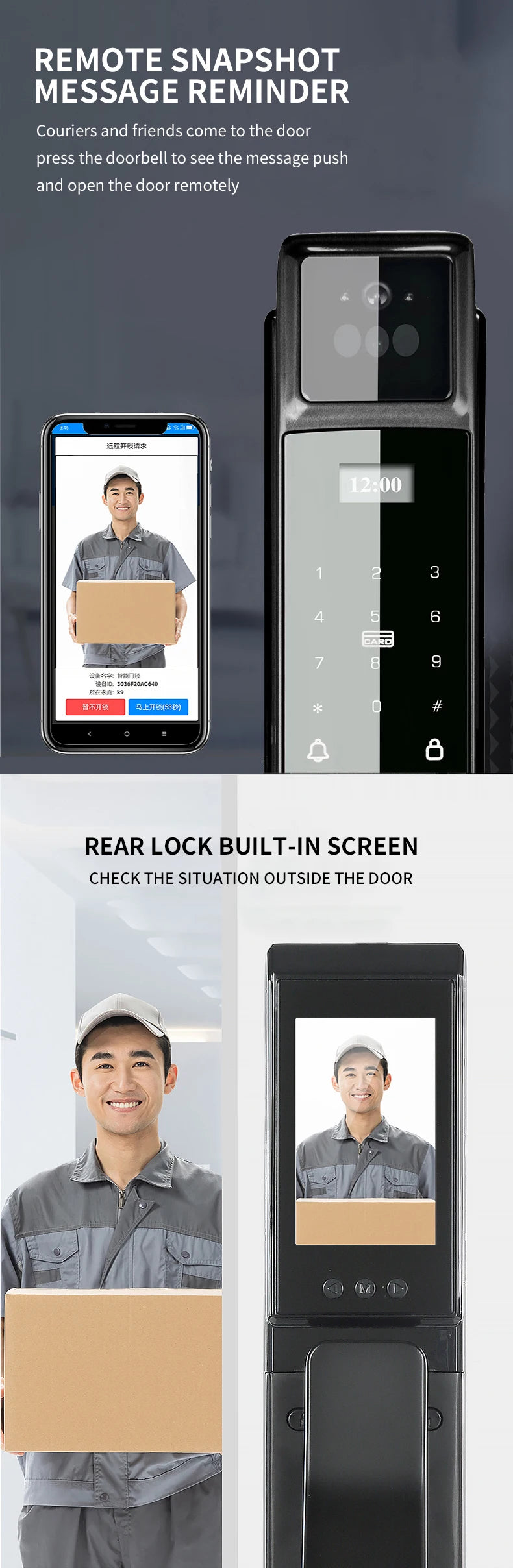 Sonnette vidéo, serrure à empreinte numérique automatique, serrure à mortaise Tuya Smart Lock 6068, serrure numérique à reconnaissance faciale 3D