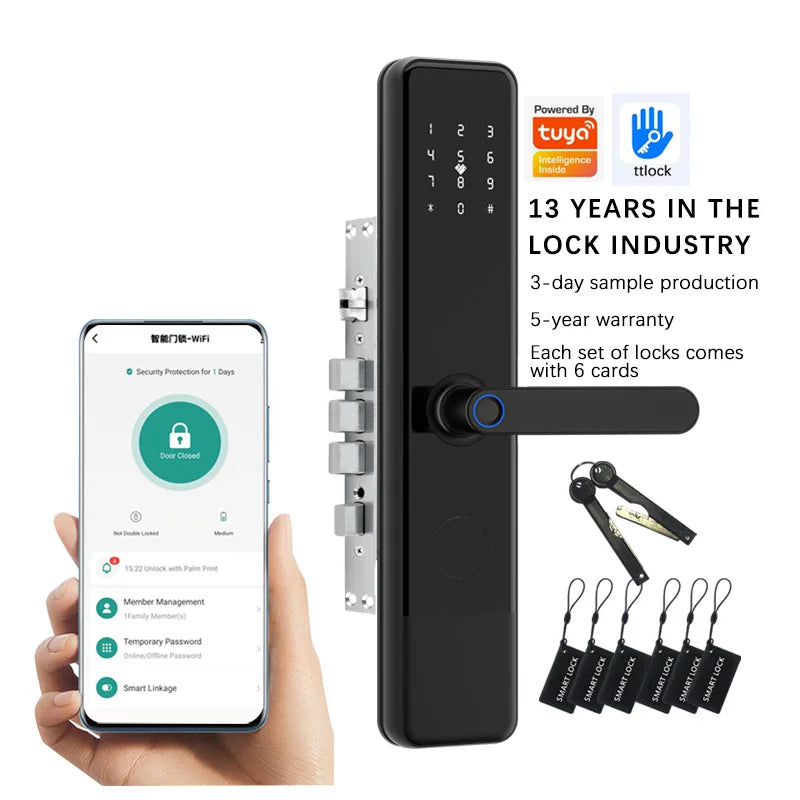 Serrure extérieure étanche intelligente avec TTLock pour portes en bois/alliage d'aluminium, sonnette intégrée et contrôle via application Wi-Fi Tuya