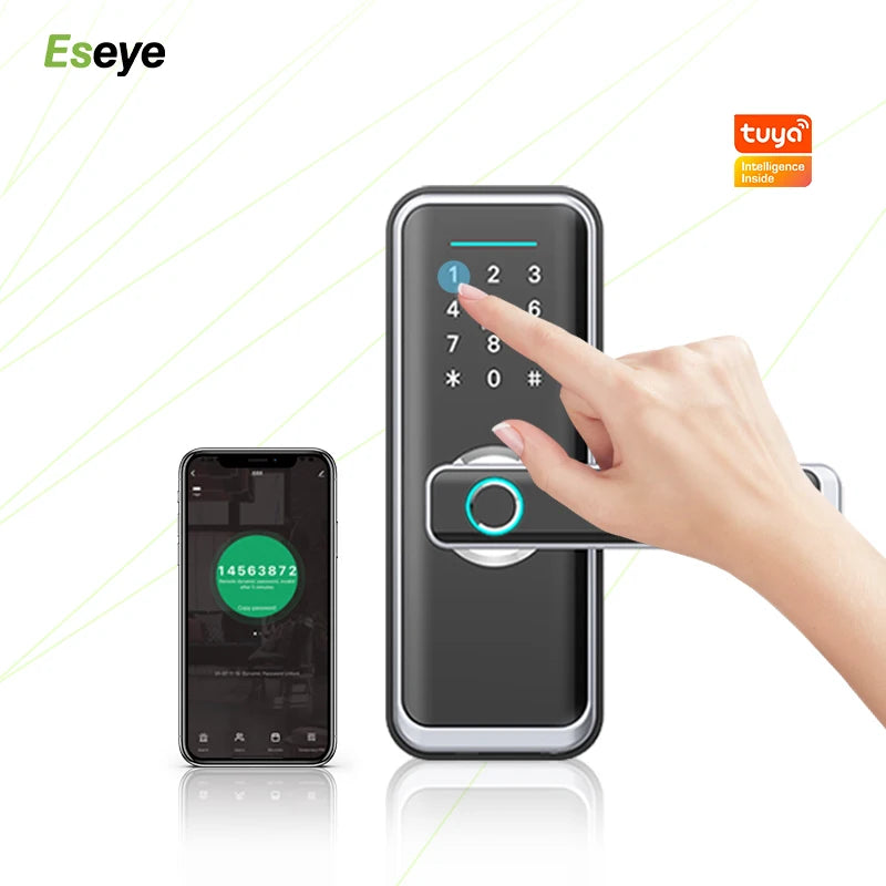 Serrure connectée Eseye OEM ODM Tuya avec application d'empreinte numérique et Wi-Fi.