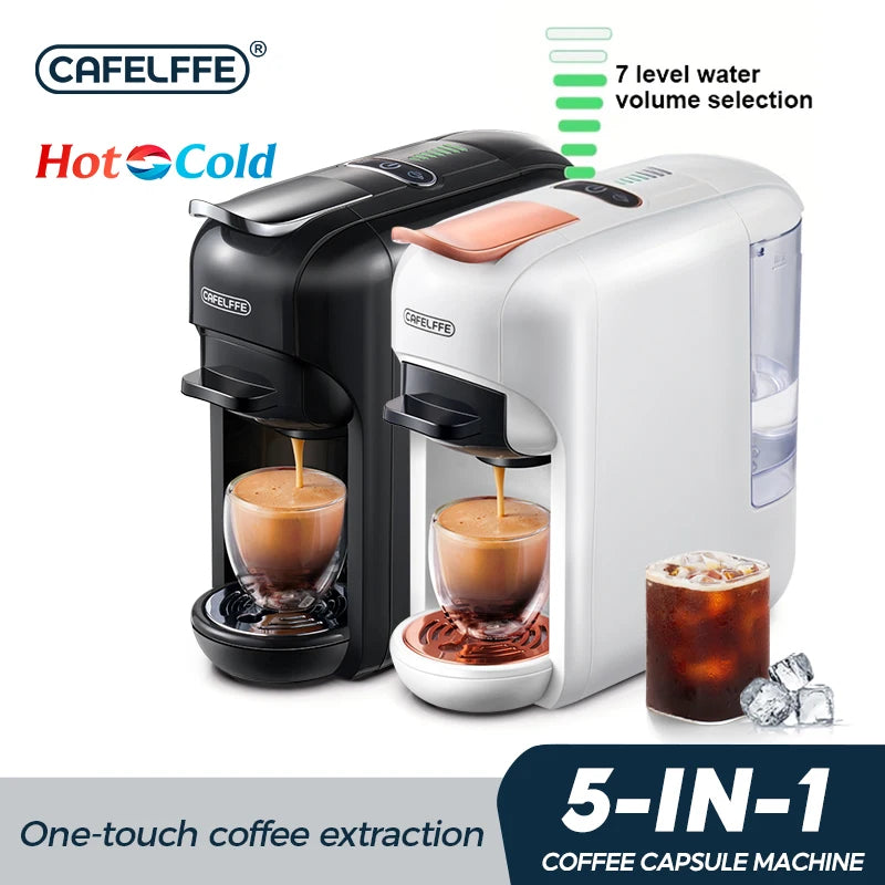 Machine à café CAFELFFE 5 en 1, électrique, en plastique, 20 bars, expresso, prépare des boissons chaudes et froides, 7 niveaux d'eau, multi-capsules