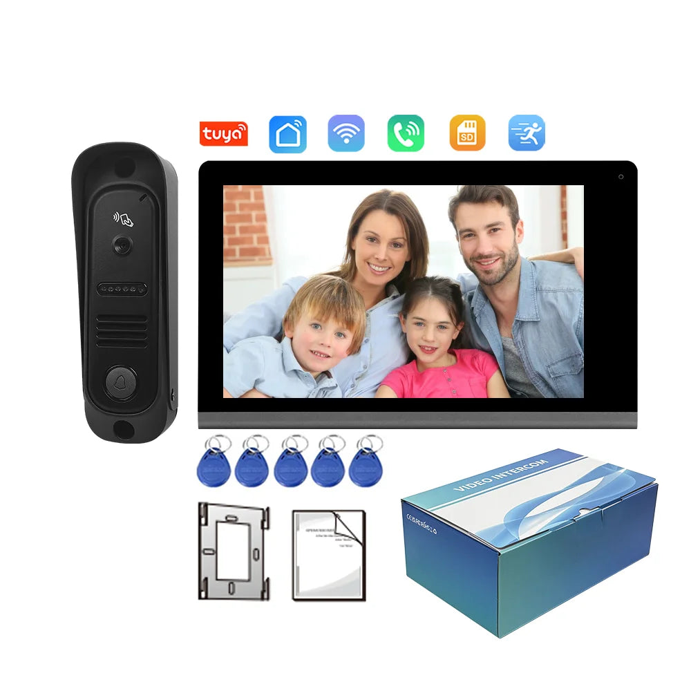 Système d'Interphone Vidéo 7 Pouces | Wi-Fi, RFID, Sonnette Connectée pour Appartement et Villa
