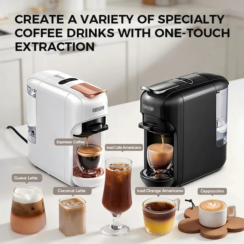 Machine à café CAFELFFE 5 en 1, électrique, en plastique, 20 bars, expresso, prépare des boissons chaudes et froides, 7 niveaux d'eau, multi-capsules