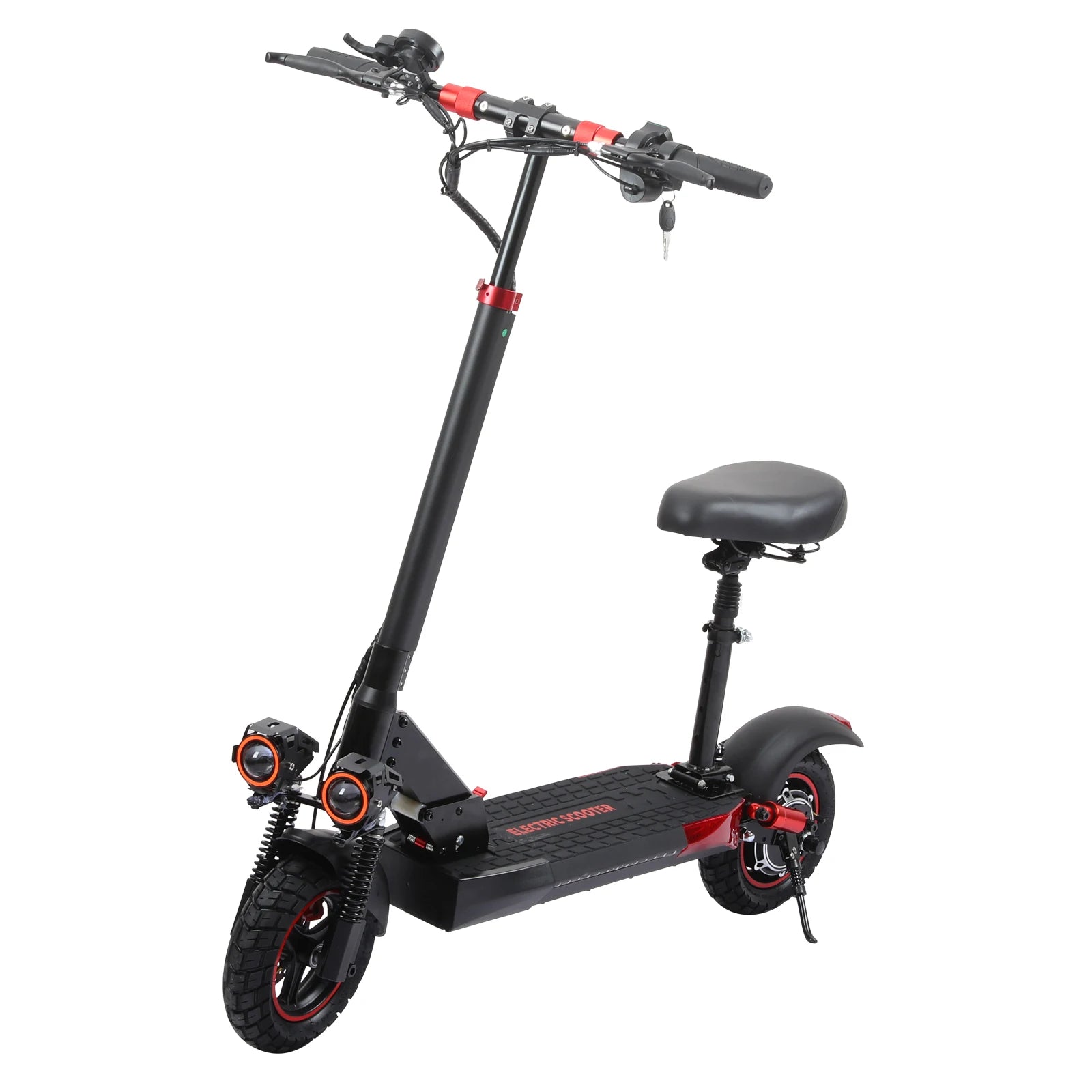 Trottinette électrique tout-terrain pliable et étanche IPX5, pneus larges 10 pouces, double suspension, autonomie de 45 km, entreposage UE, Royaume-Uni, États-Unis et Canada.