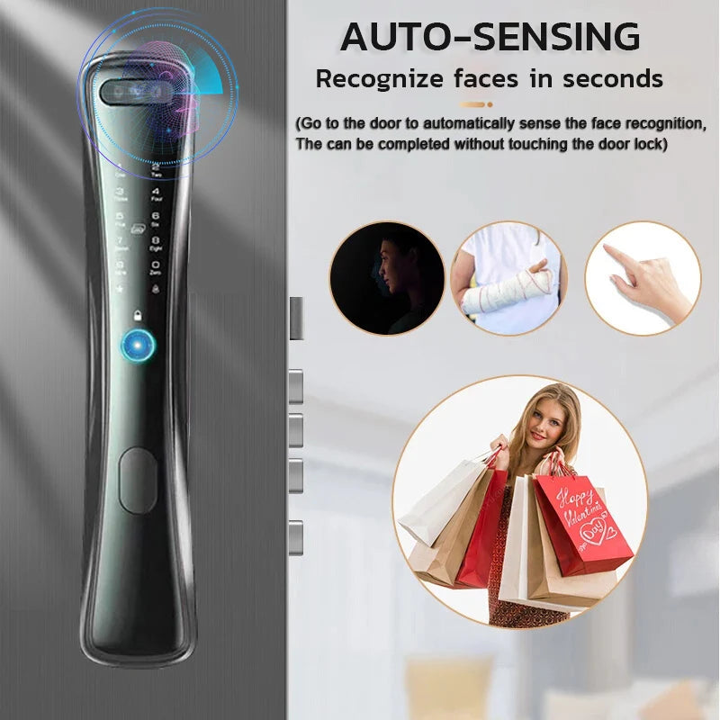 Serrure à empreinte digitale automatique Kadonio, serrure connectée Tuya avec reconnaissance faciale 3D et sonnette.