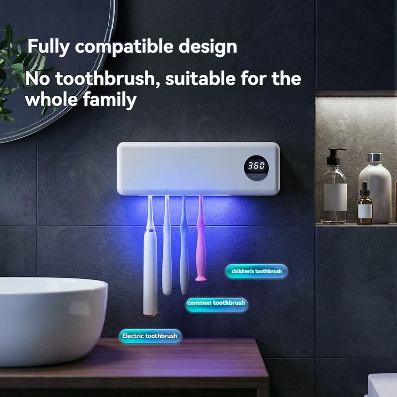 Stérilisateur de brosses à dents UV, porte-brosse à dents rechargeable par USB, affichage numérique intelligent, organisateur mural pour salle de bain.