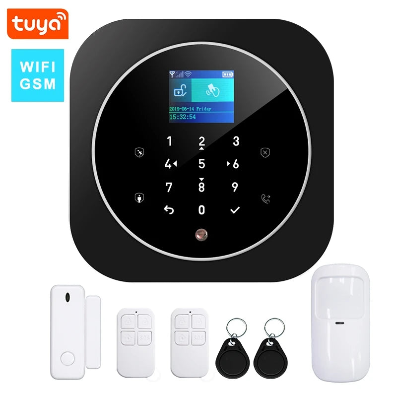 Système de sécurité domestique KERUI G12 Noir, système d'alarme sans fil WiFi GSM, kit d'alarme domestique avec contrôle à distance via l'application Tuya Smart.
