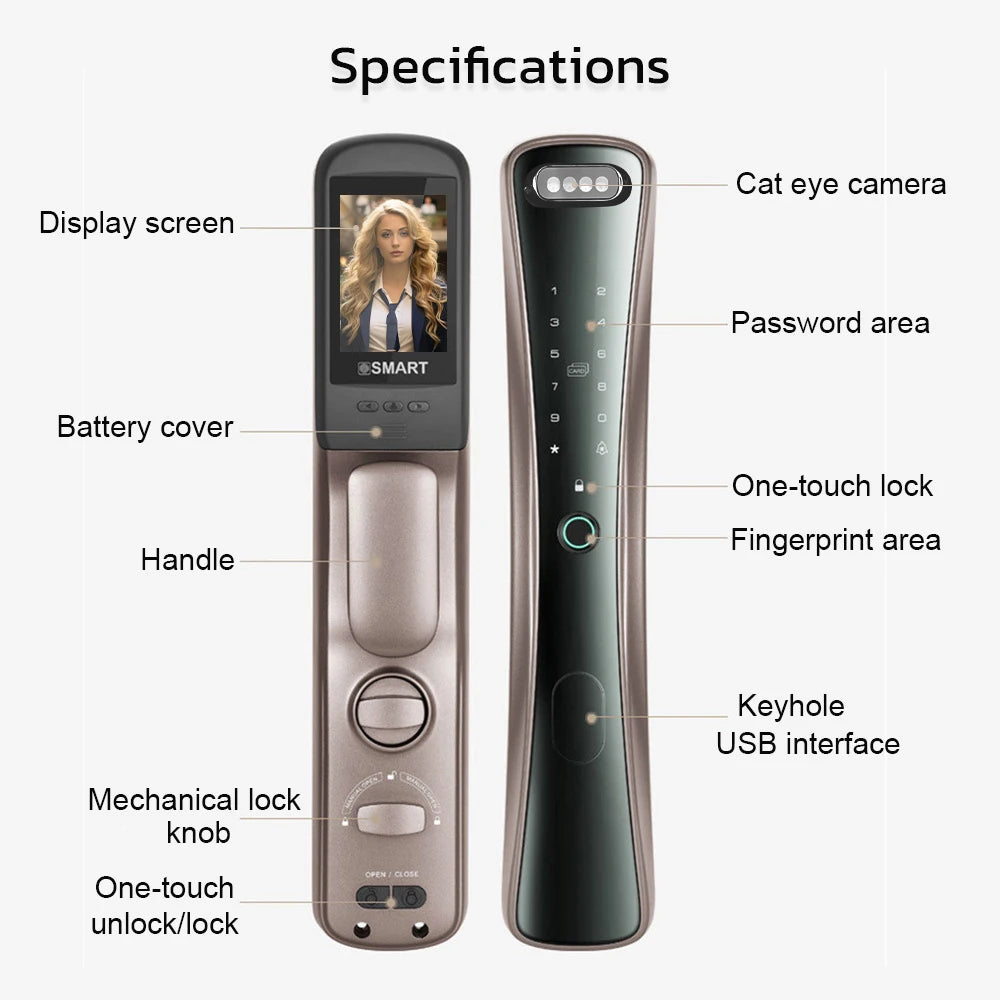 Serrure à empreinte digitale automatique Kadonio, serrure connectée Tuya avec reconnaissance faciale 3D et sonnette.