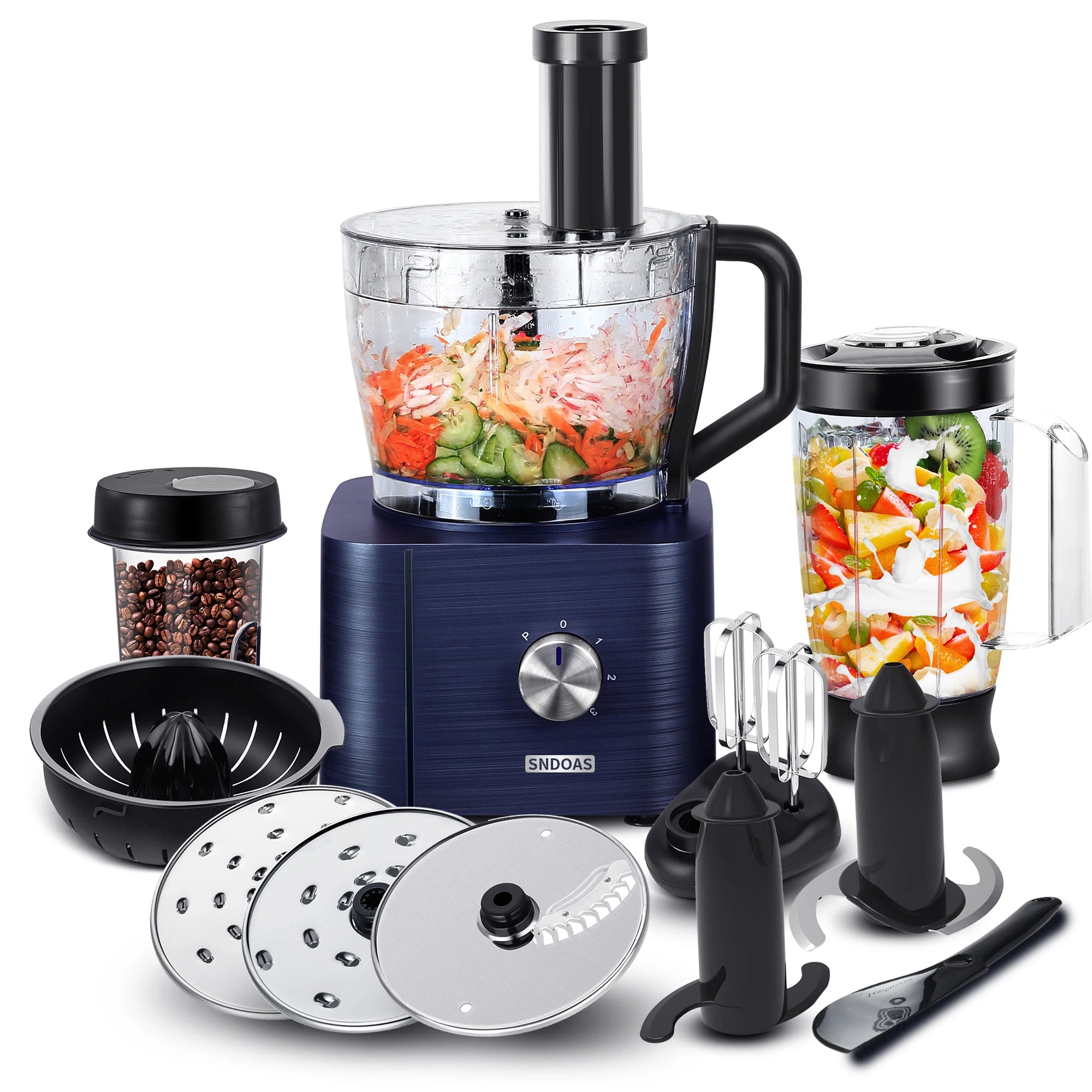 Robot culinaire 11 en 1 avec fonctions de hachage, mélange, pétrissage, broyage, fouettage et extraction de jus, 1100 W