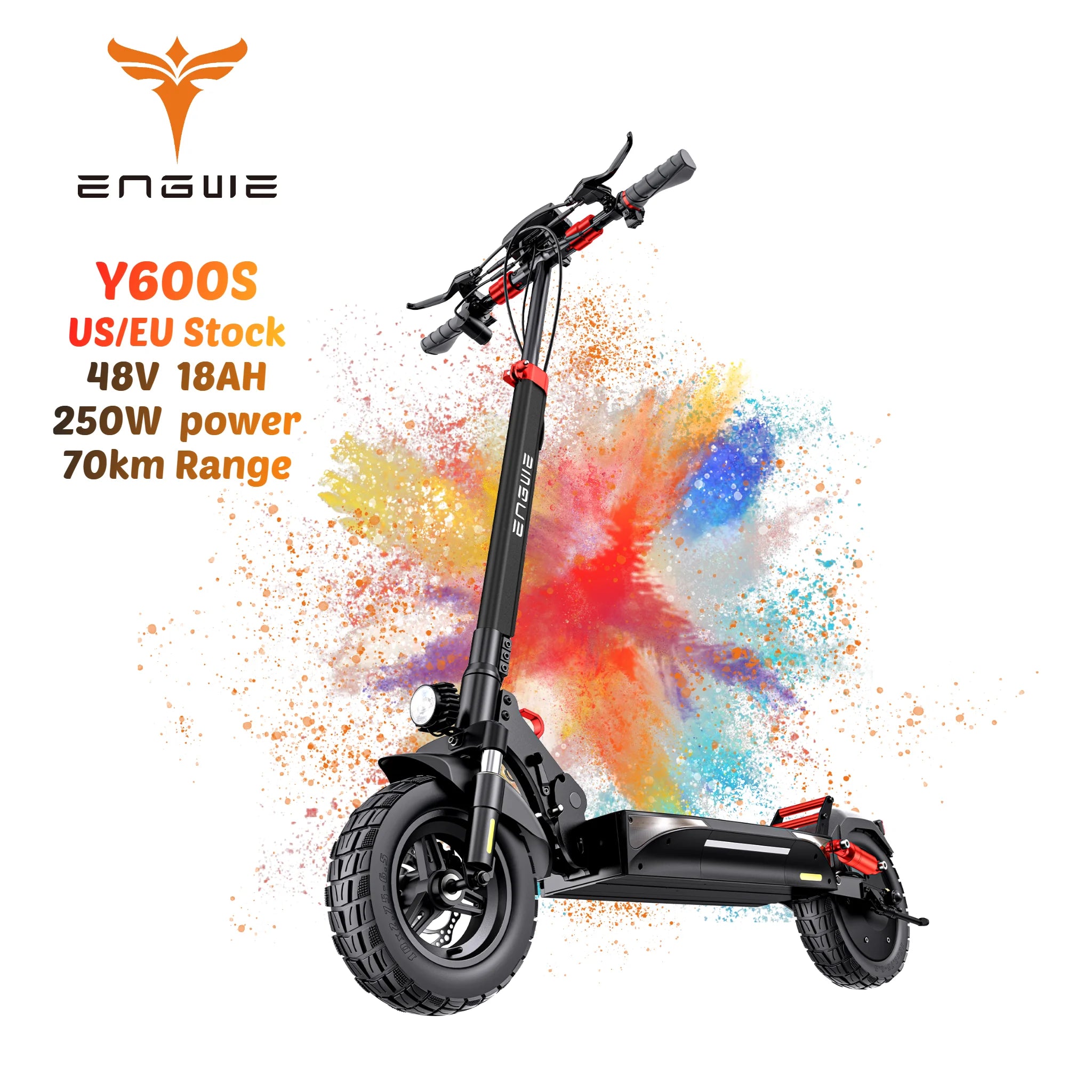 Trottinette électrique 2025, modèle Y600, pliable, disponible en entrepôt américain. Moteur arrière 250 W x 2, écran 10 pouces, batterie 48 V 18 Ah.