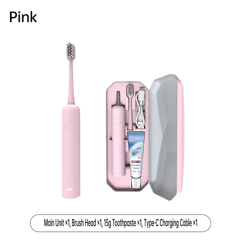 Brosse à dents vibrante Happily, IPX7, charge Type-C, autonomie 90 jours, 3 modes, blanchiment