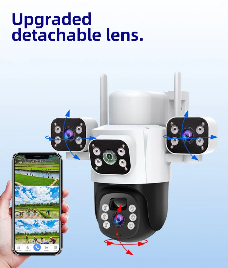 Caméra de Surveillance Eseecloud 6 MP | PTZ, Triple Objectif, 4G Sans Fil, Vision Nocturne et Solaire