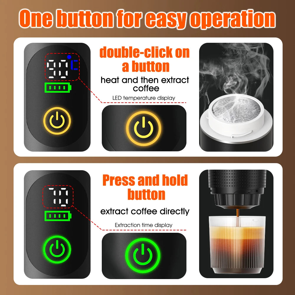 Cafetière portable intelligente de voyage, de camping et de pêche, auto-chauffante, compatible USB, voiture, camping-car, 20 bars de pression.