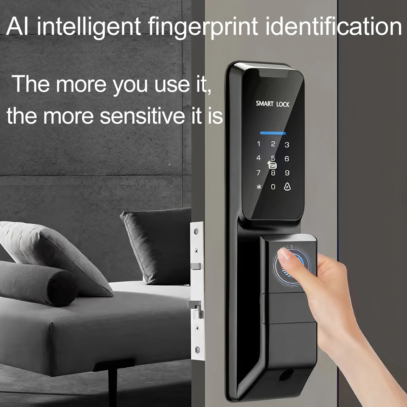Serrure de porte intelligente numérique automatique TUYA avec clé Wi-Fi, empreinte digitale et mot de passe, et sonnette intégrée