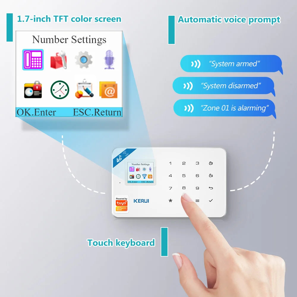 Système d'alarme de sécurité domestique KERUI W184 4G WIFI GSM compatible Alexa Home, caméra intelligente 5MP, capteur de porte sans fil, alarme antivol