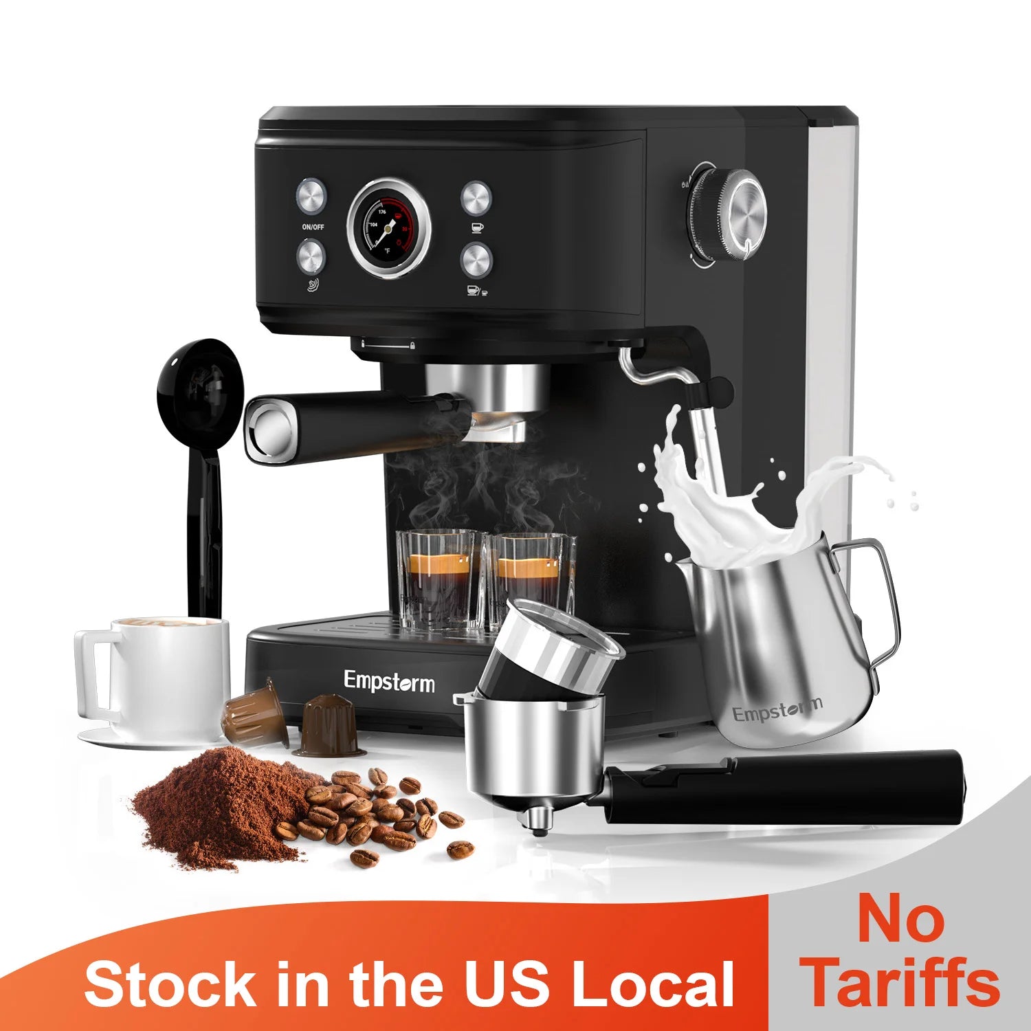Machine à café expresso cappuccino Empstorm Household 20 bars avec mousseur à lait - Disponible localement aux États-Unis