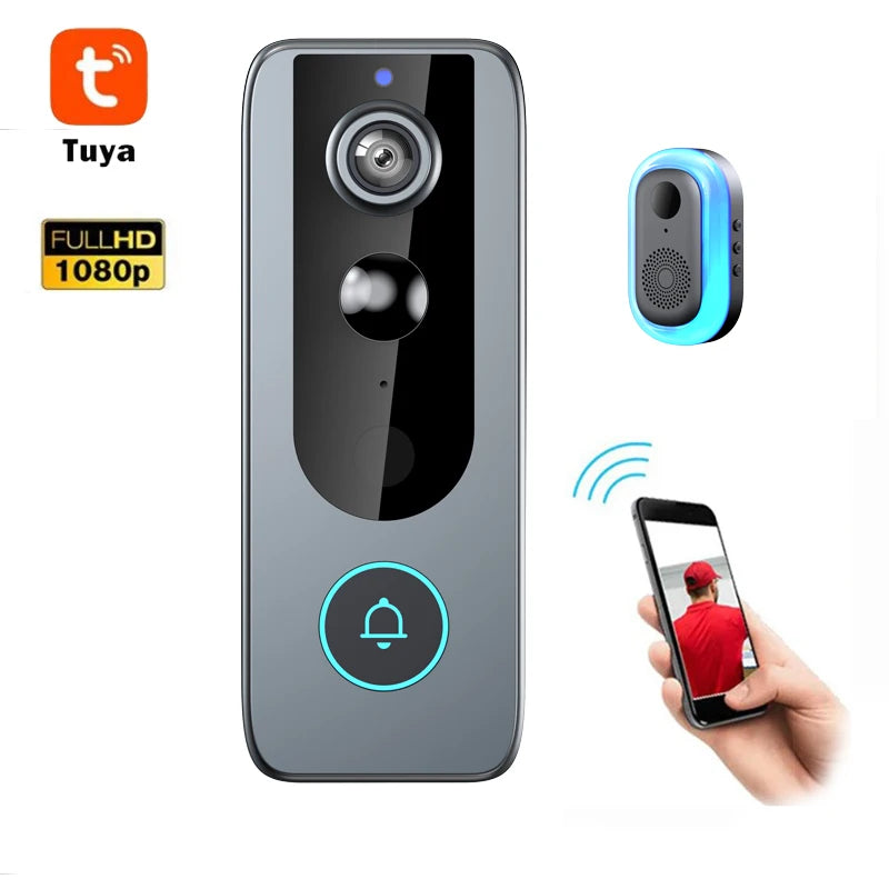 Nouvelle sonnette vidéo Tuya avec détection de mouvement, sans fil, Wi-Fi, Full HD 1080p et batterie intégrée de 4000 mAh.