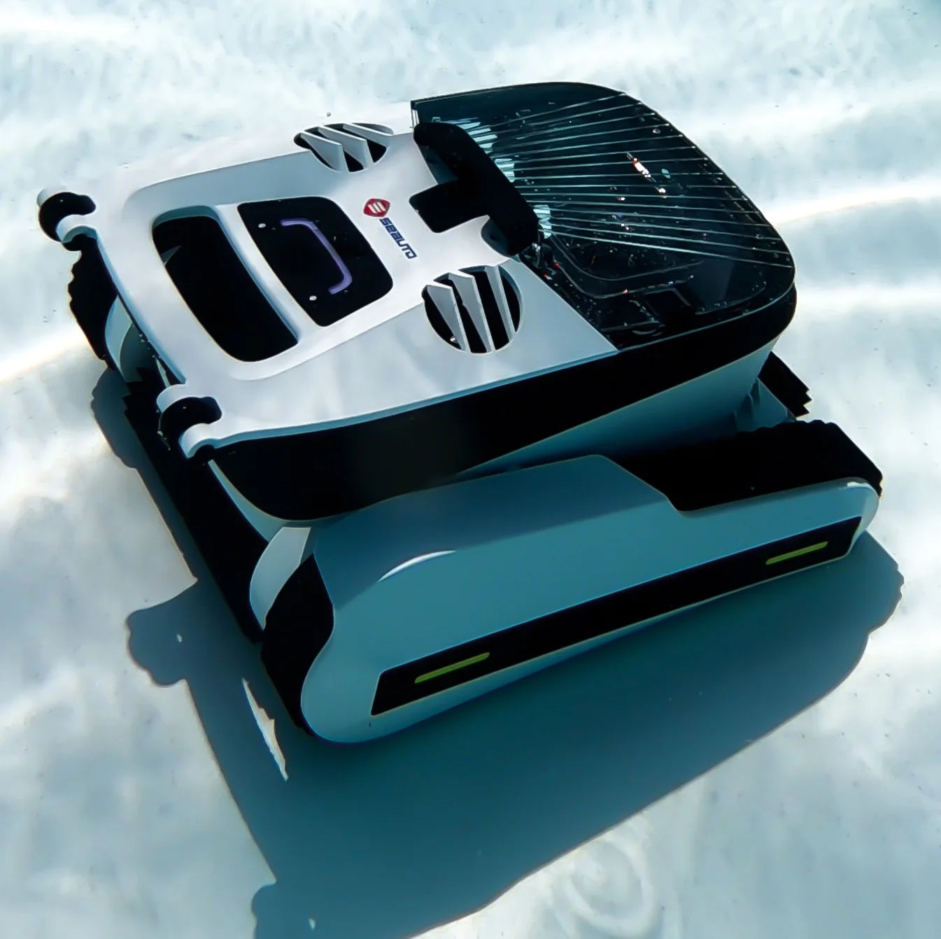 Robot nettoyeur de piscine automatique sans fil, contrôlable par téléphone portable et capable de grimper aux parois.