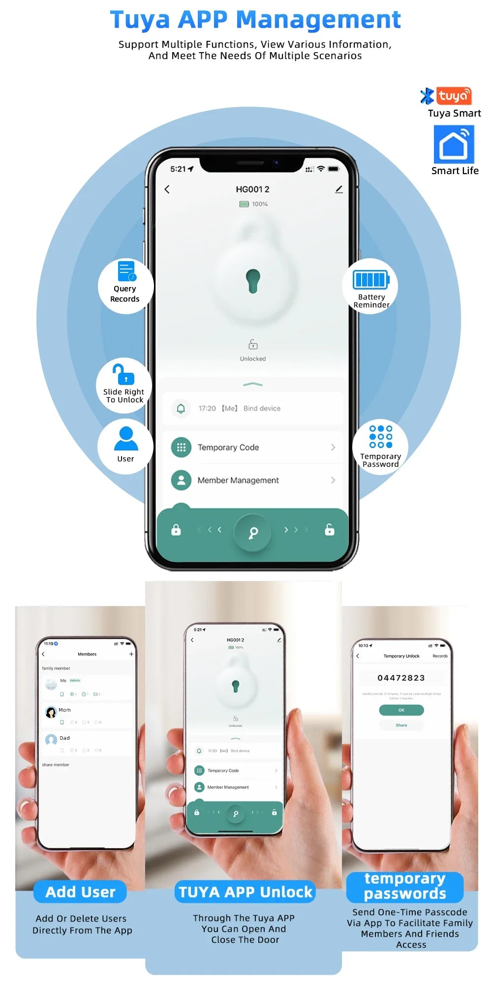 Serrure connectée Tuya Wifi pour porte en verre, déverrouillage par empreinte numérique, application, carte à puce ou mot de passe.