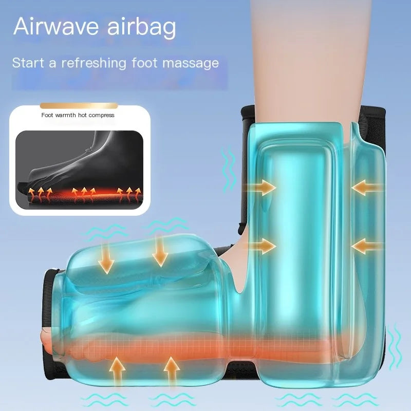 Appareil de massage portable à compression d'air pour chevilles et pieds avec fonction chauffante et minuterie intelligente, sans fil.