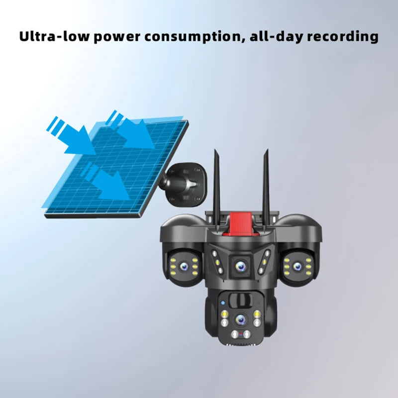 Caméra de Surveillance Wistino V380 Pro | 9 MP, PTZ, Triple Objectif, 4G/Wi-Fi et Panneau Solaire