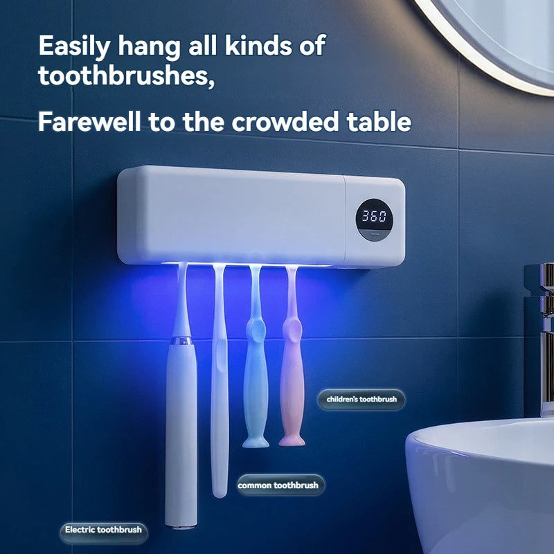 Stérilisateur de brosses à dents UV, porte-brosse à dents rechargeable par USB, affichage numérique intelligent, organisateur mural pour salle de bain.