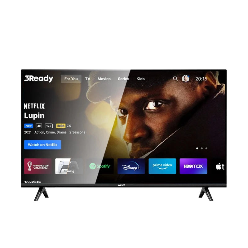 Téléviseur intelligent LED 4K UHD Weier YX-T75 de 75 pouces à double vitrage, compatible DVB-T2, Android 14, 1,5+8 Go, pour usage hôtelier