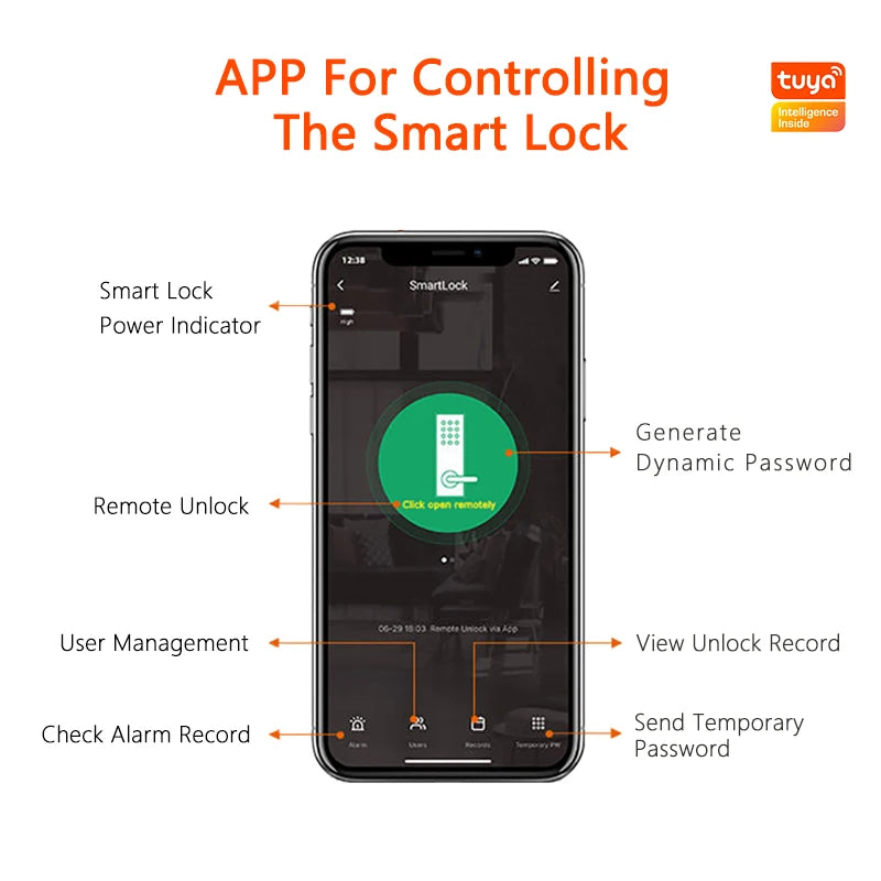 Serrure connectée Eseye OEM ODM Tuya avec application d'empreinte numérique et Wi-Fi.