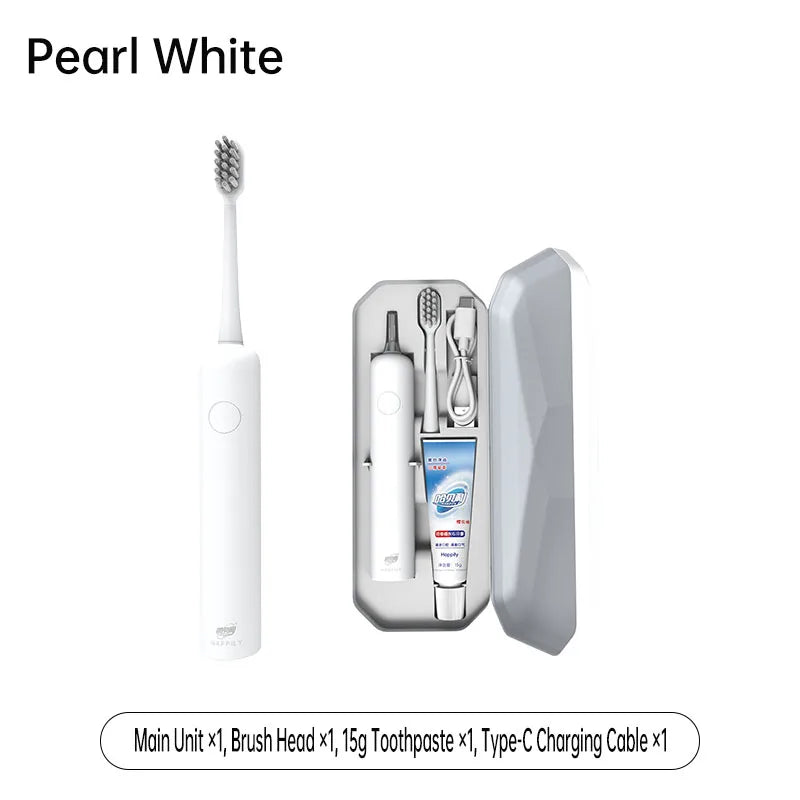 Brosse à dents vibrante Happily, IPX7, charge Type-C, autonomie 90 jours, 3 modes, blanchiment