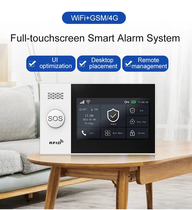 Système d'alarme de sécurité domestique intelligent Tuya TY-107 GSM avec alarme antivol portable 4G WiFi.