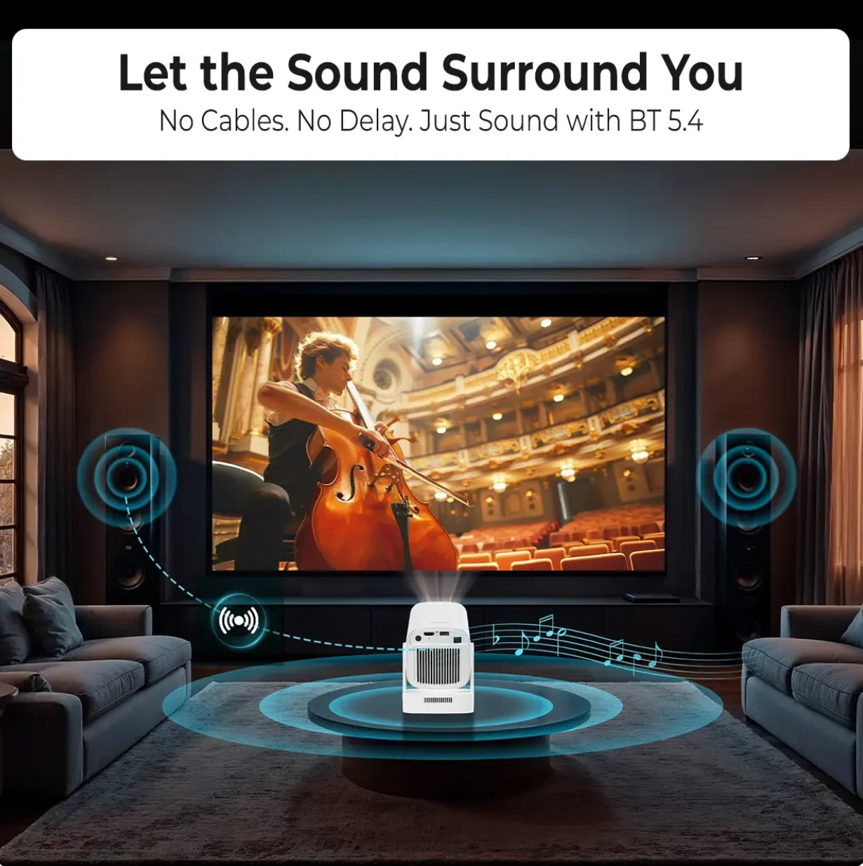 Projecteur LONNST HY260pro – Résolution native 1080p, 4K, Android 13, 300 lumens et Wi-Fi
