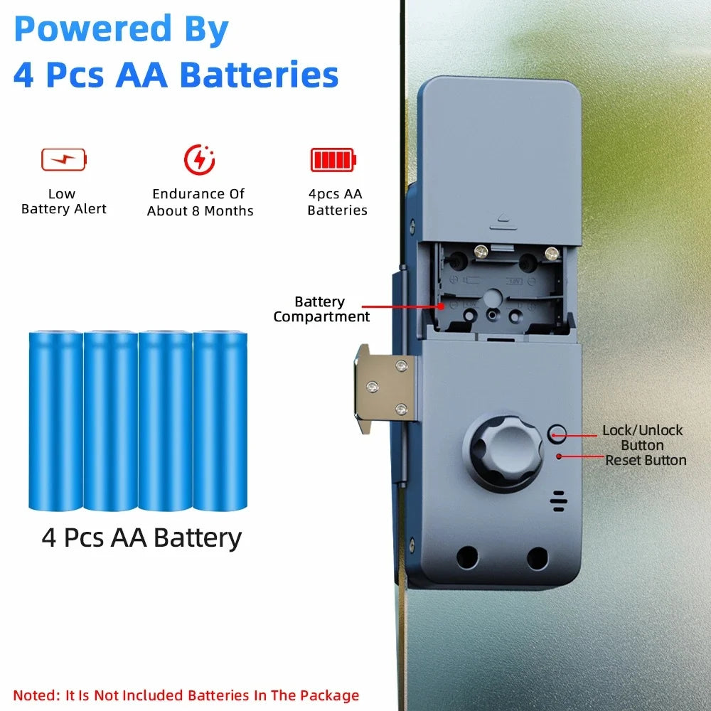 Serrure connectée Tuya Wifi pour porte en verre, déverrouillage par empreinte numérique, application, carte à puce ou mot de passe.