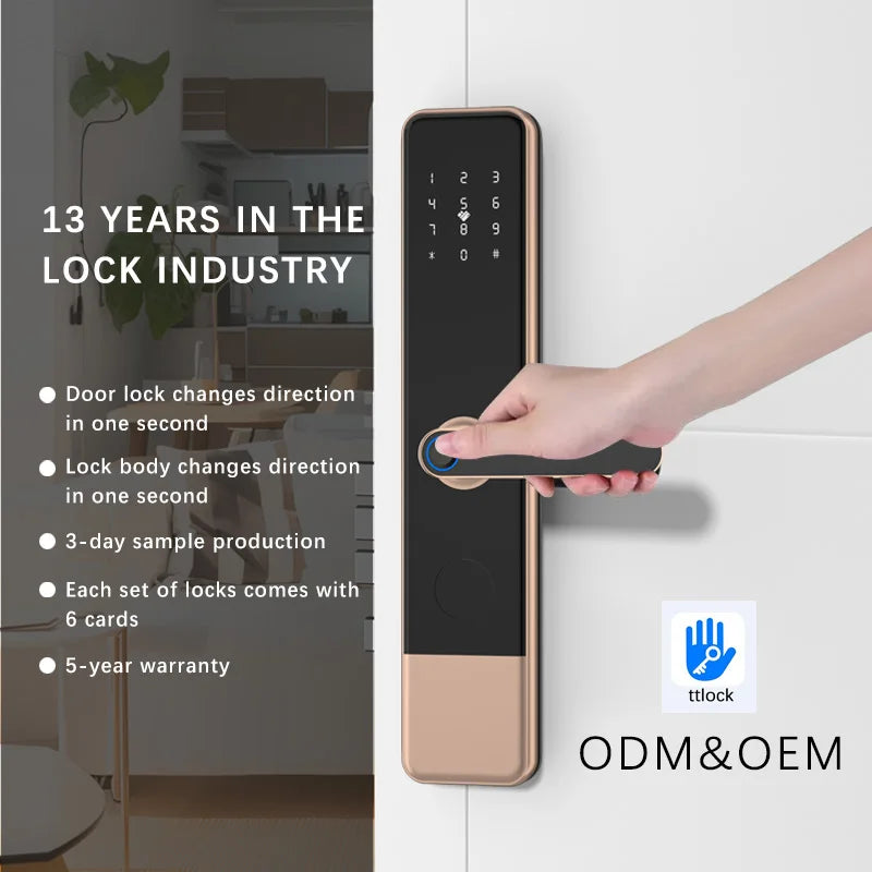 Serrure de sécurité israélienne pour porte en bois, étanche, avec empreinte numérique numérique, compatible avec TTLock Cloud. Sécurité domestique sans clé.