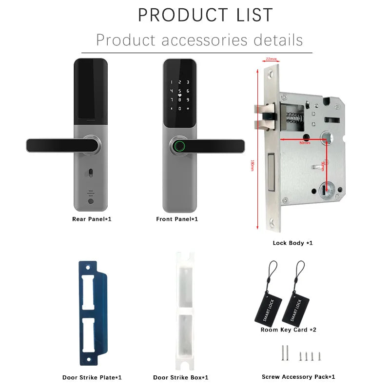 Serrure numérique moderne Tuya Wi-Fi biométrique intelligente avec télécommande, serrure à empreinte numérique et mot de passe, couleur argent, TTLock Bluetooth, serrure pour porte en bois
